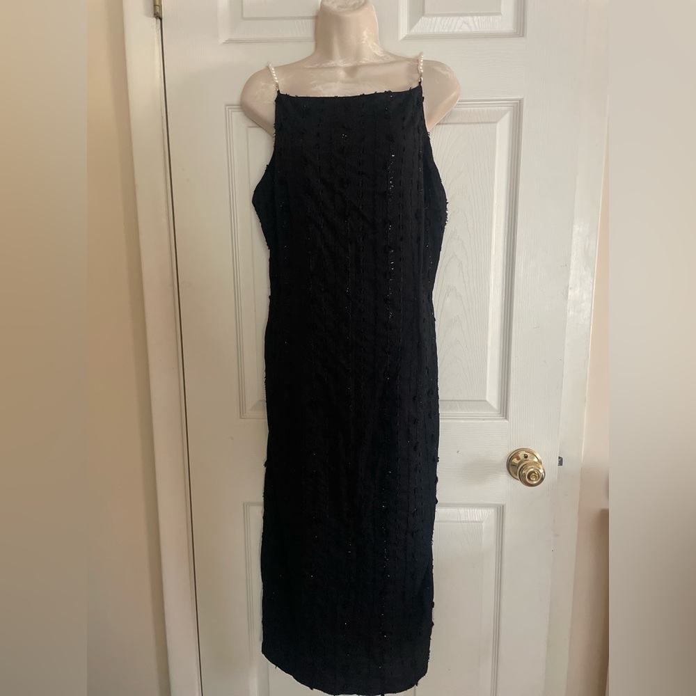 NWT Rihoas Elegant Black Sleeveless Dress With Pearl Detail Straps XL